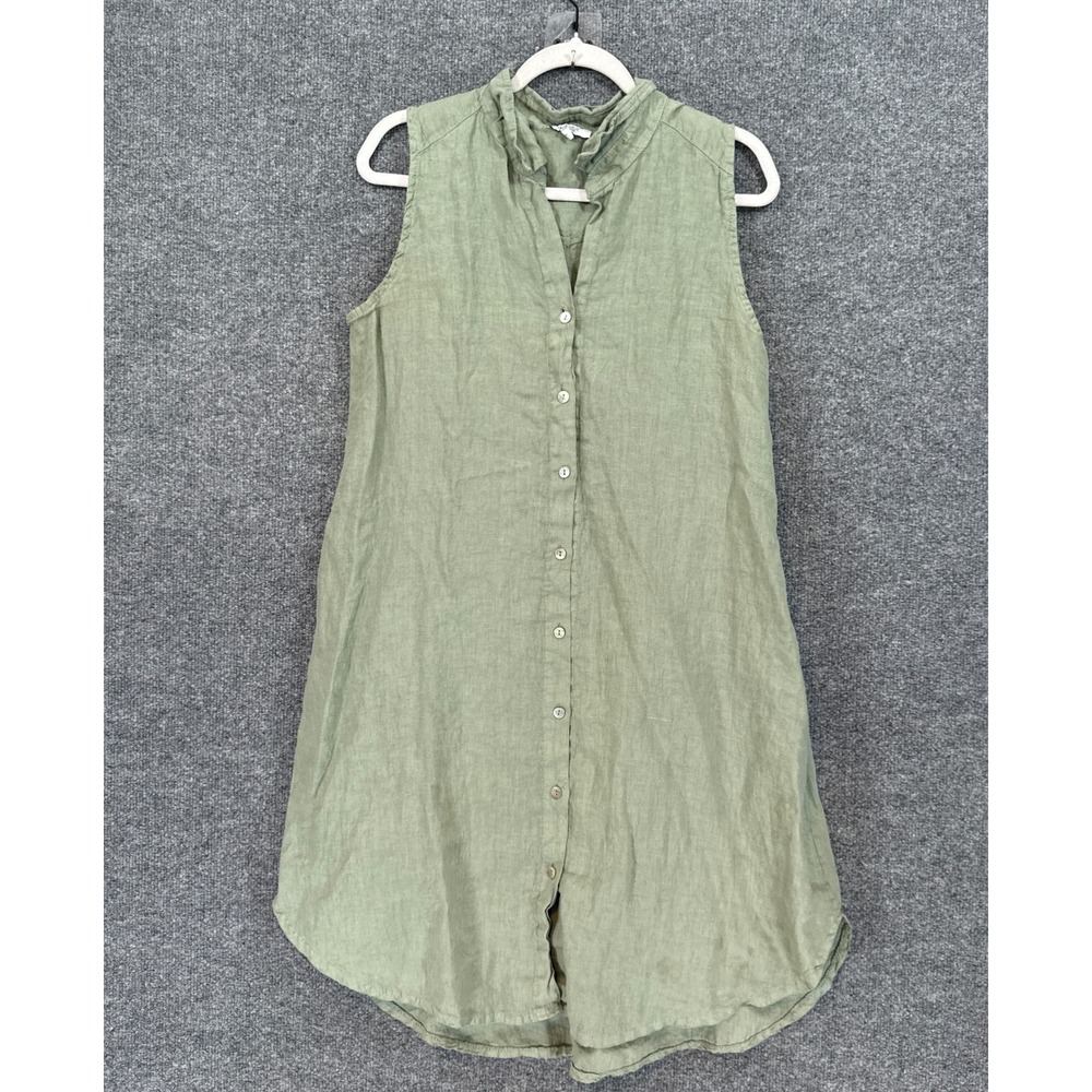 Rosemarine Shirt Dress Womens Large Green Sleeveless 100% Linen Made in Italy
